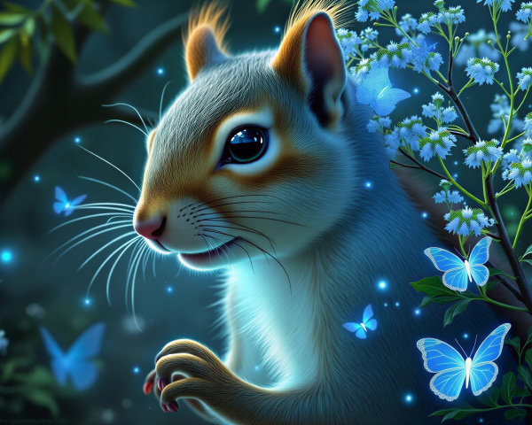 Whimsical Squirrel in a Magical Floral Setting
