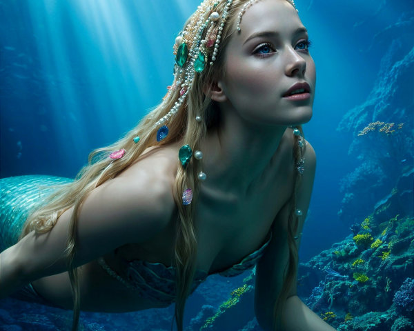 Mermaid Swimming Through Vibrant Coral Reefs