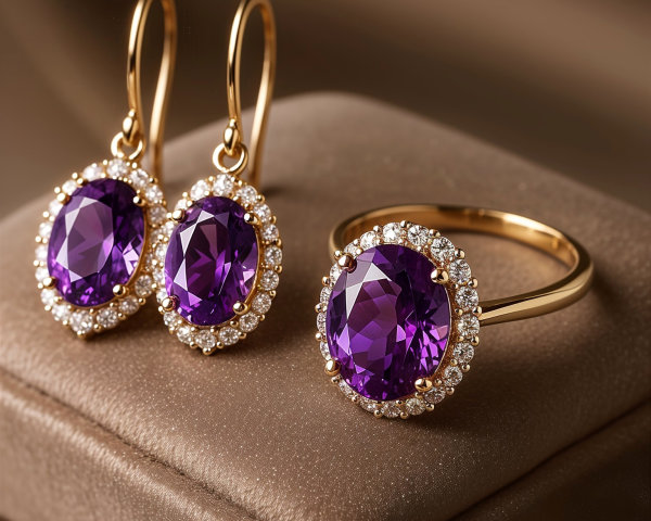 Elegant Jewelry Set with Purple Gemstones and Diamonds
