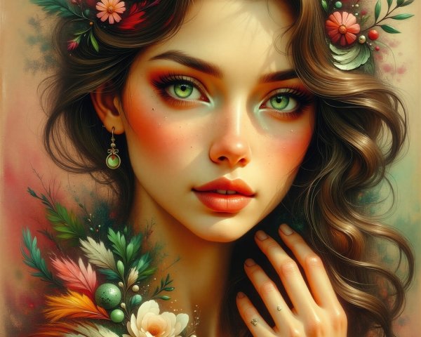Portrait of a Young Woman with Floral Accents