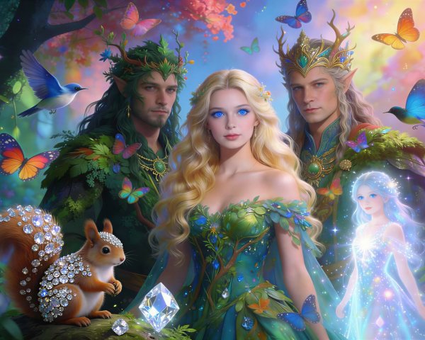 Magical Forest Scene with Enchanted Characters