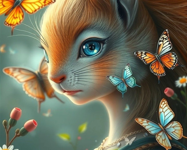 Whimsical Creature with Cat Head and Girl Features