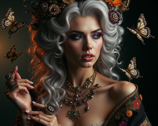 Stunning woman with silver hair and floral crown