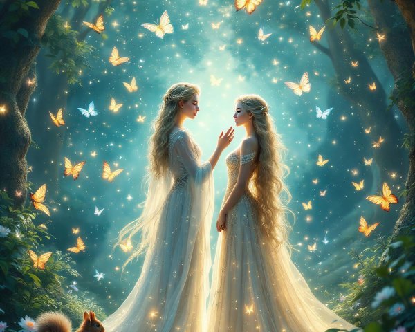 Ethereal Figures in a Mystical Forest Setting