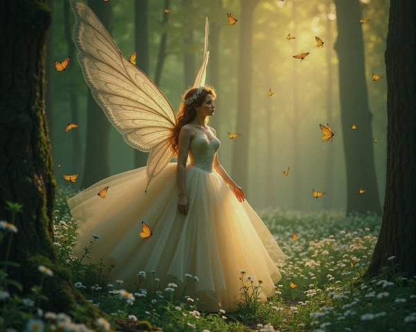 Whimsical Fairy in an Enchanted Forest Setting