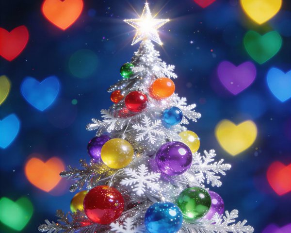 Christmas Tree Decorated with Colorful Baubles and Star