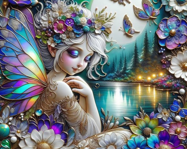 Whimsical Fairy by Serene Lake Under Moonlight