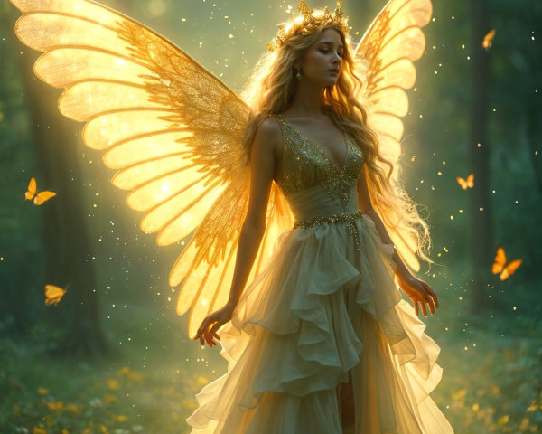Mystical Fairy in a Lush Enchanted Forest Scene