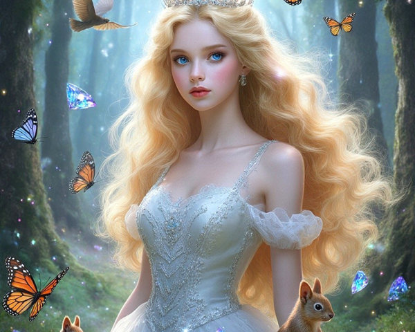 Fairy-tale princess in a serene forest setting