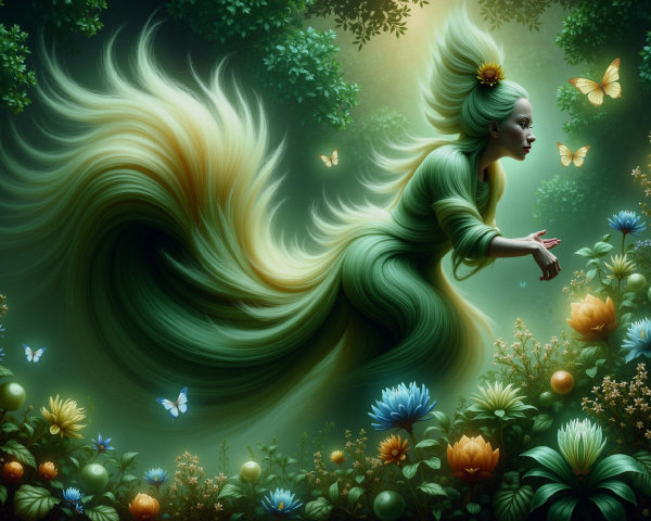 Mystical Woman in Enchanted Forest with Nature