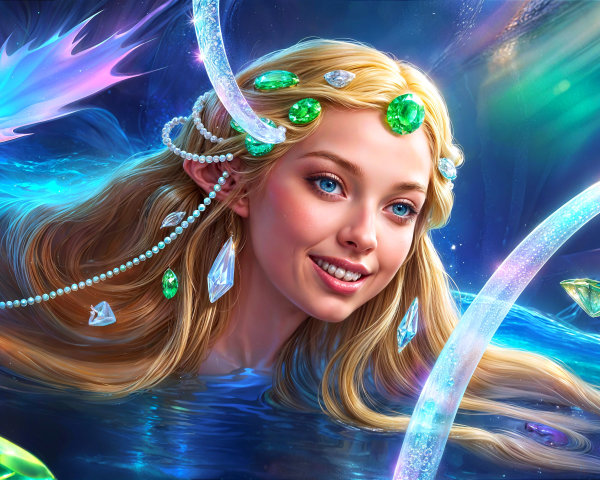 Underwater Scene with Woman and Vibrant Aquatic Colors