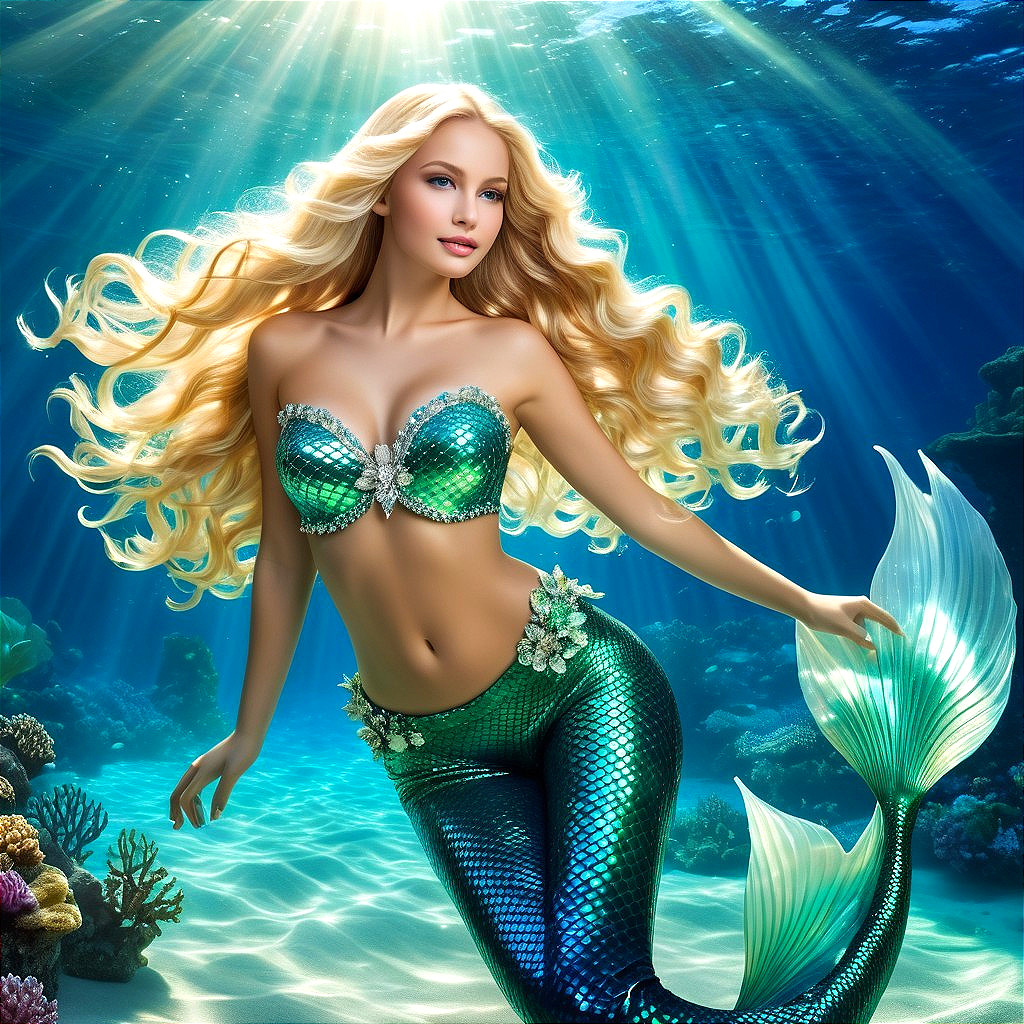 Mermaid in Vibrant Underwater Scene with Coral Life