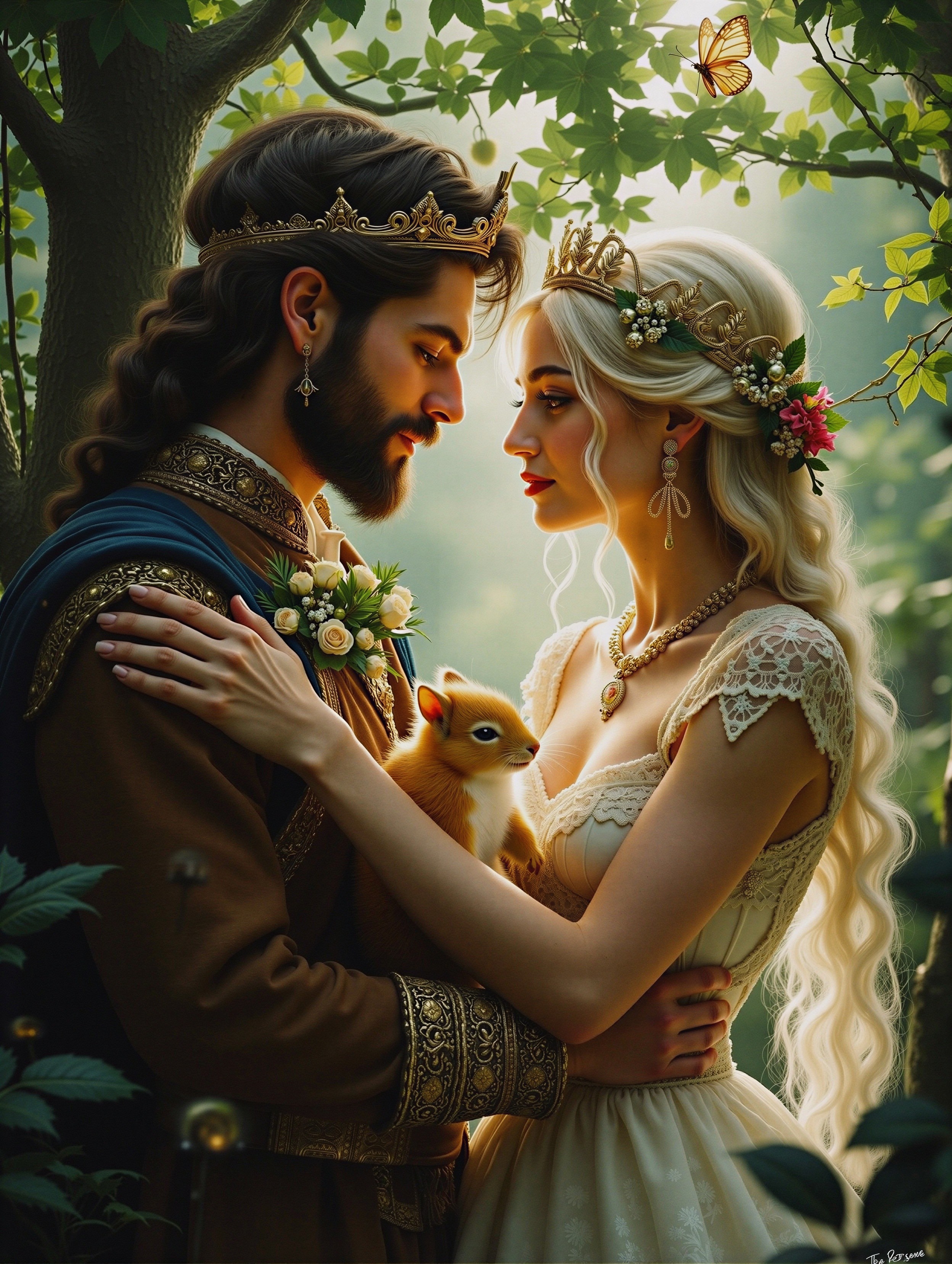 Couple in Enchanted Forest Surrounded by Nature