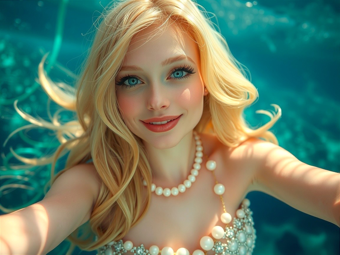 Underwater Portrait of a Woman with Pearls and Light