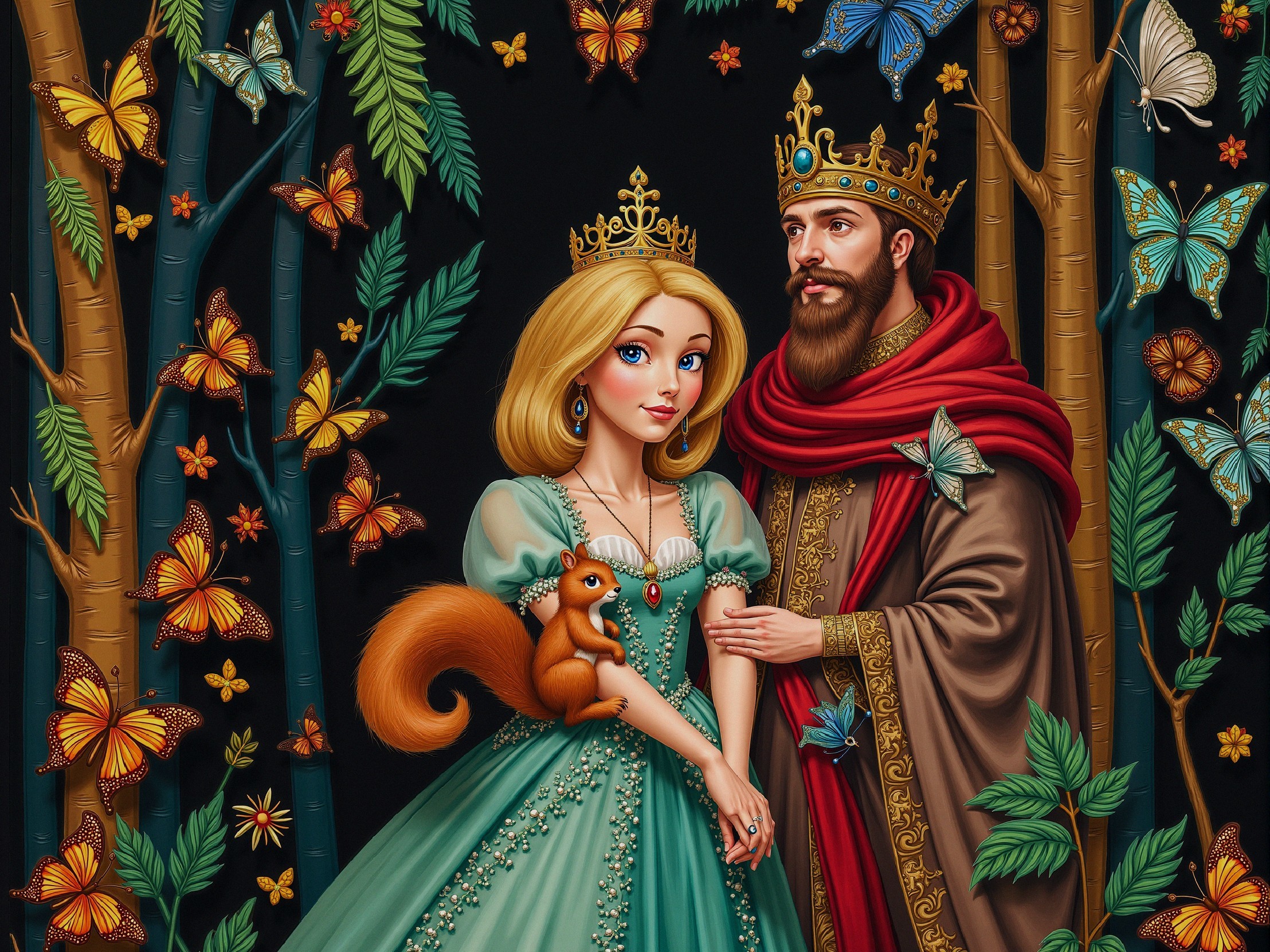 Regal Princess and King in Enchanted Forest Setting