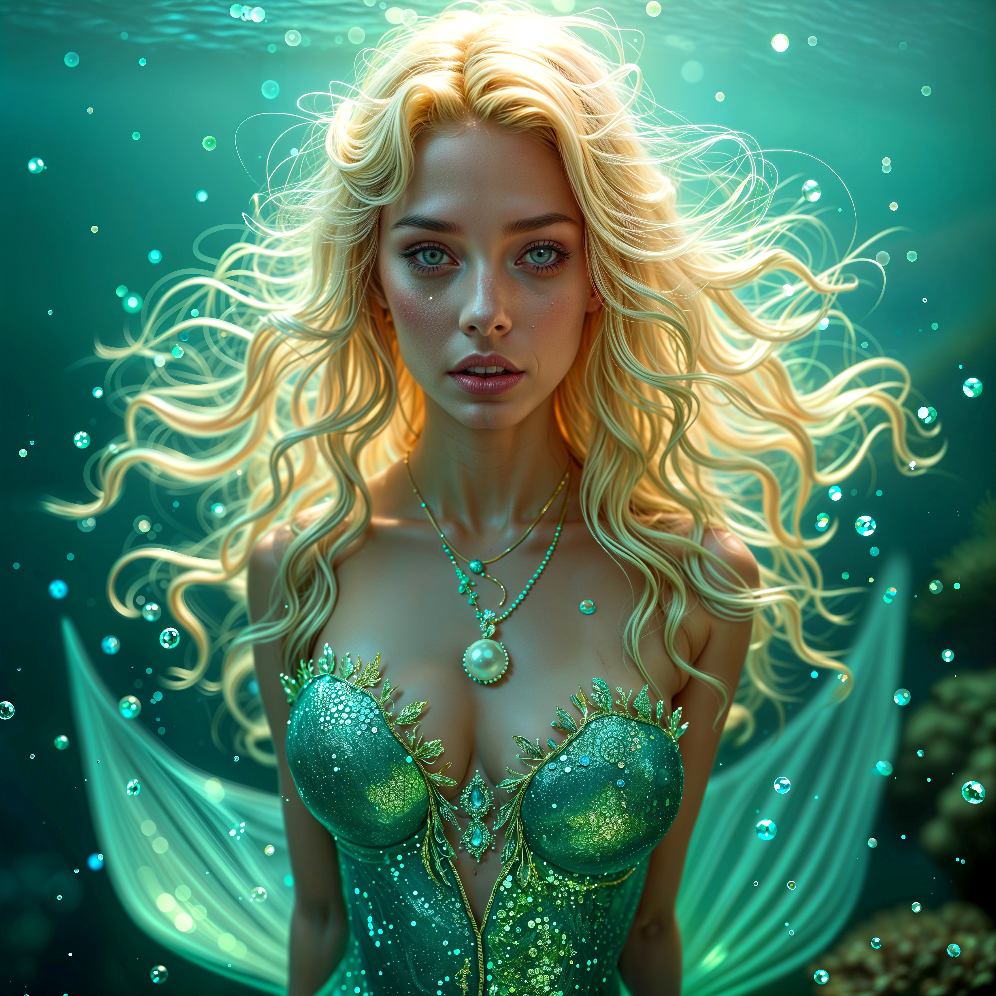 Mermaid with Blonde Hair in Underwater Scene