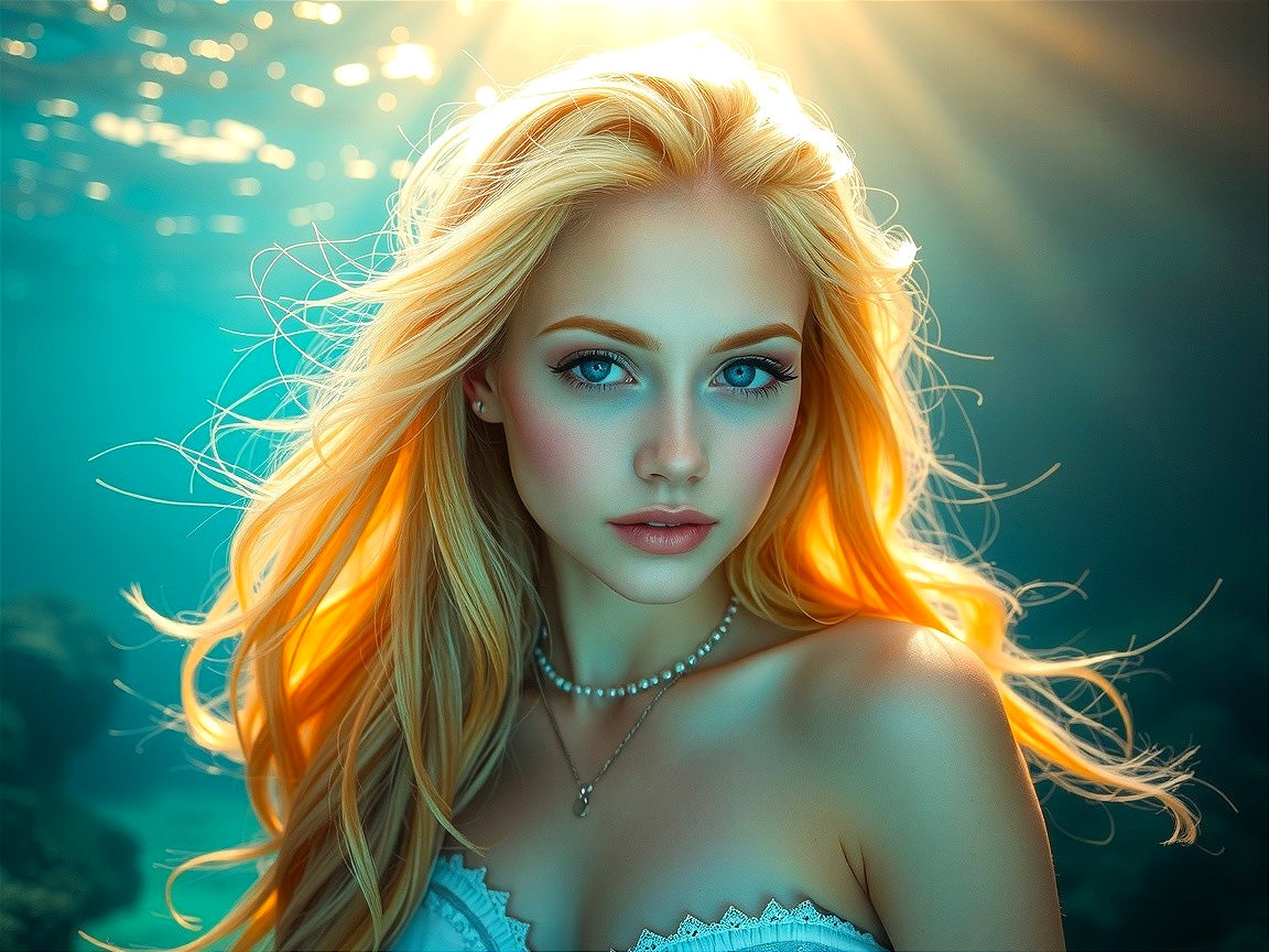 Underwater Scene of a Young Woman with Blonde Hair