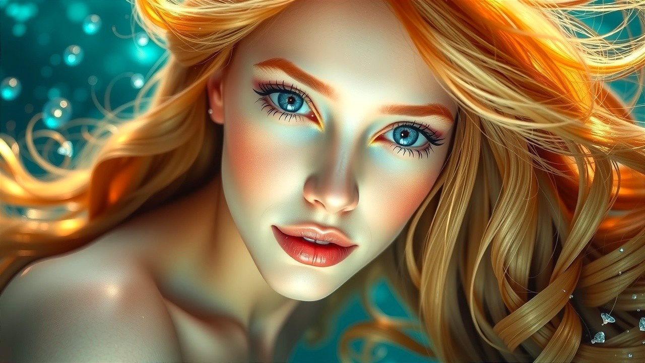 Portrait of a Young Woman with Blonde Hair and Blue Eyes