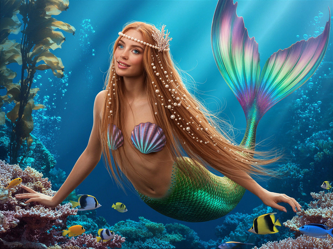 Mermaid in Vibrant Underwater World with Coral Reefs