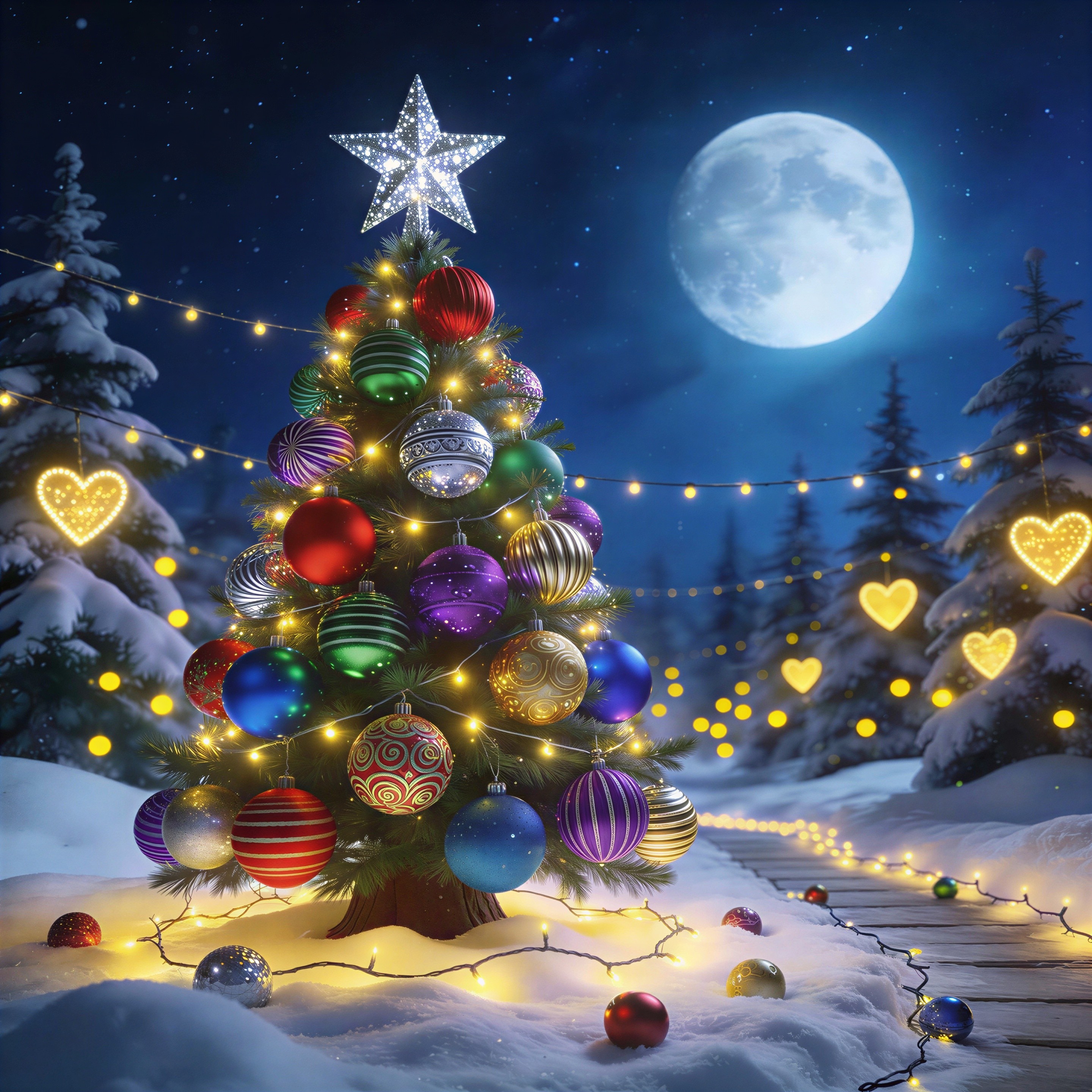 Festive Christmas Tree in Snowy Winter Wonderland