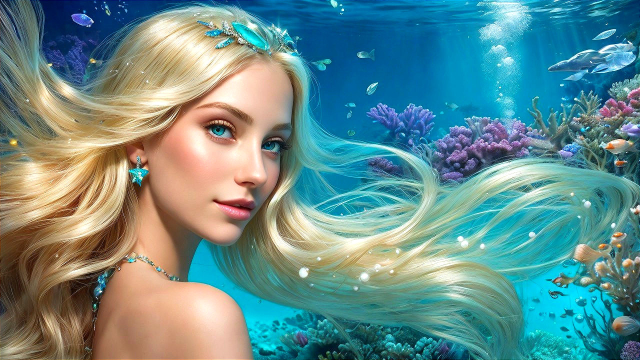 Underwater Scene with Woman and Vibrant Coral Reefs