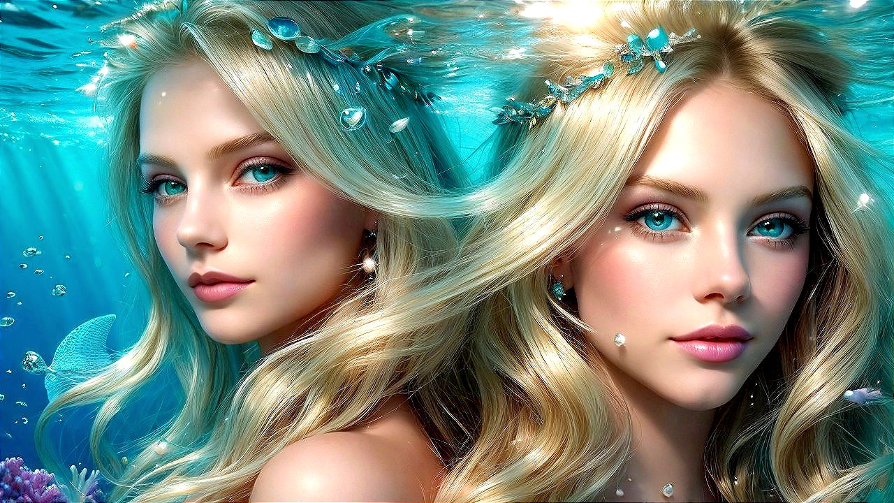 Enchanting Young Women in Underwater Paradise Scene