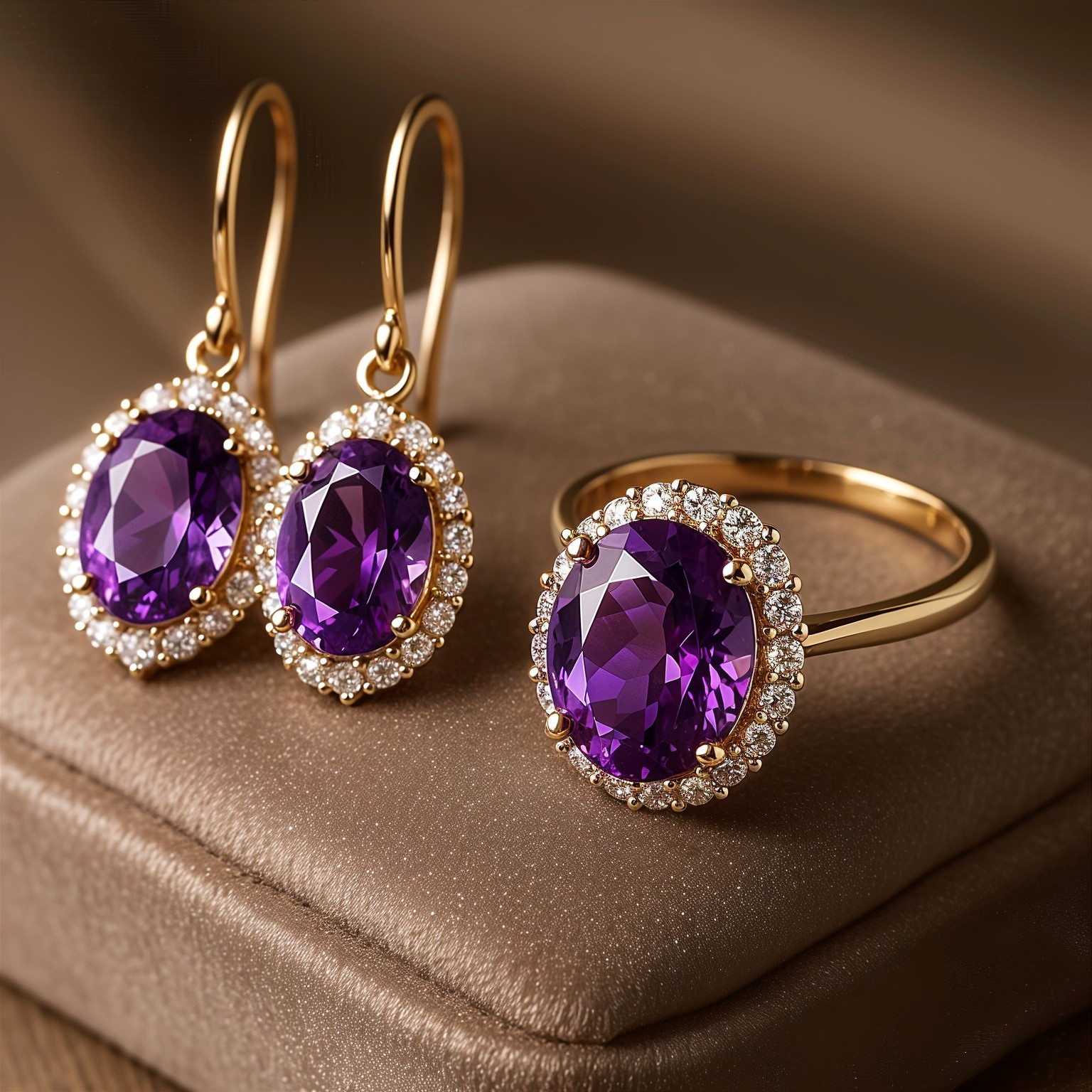 Elegant Jewelry Set with Purple Gemstones and Diamonds