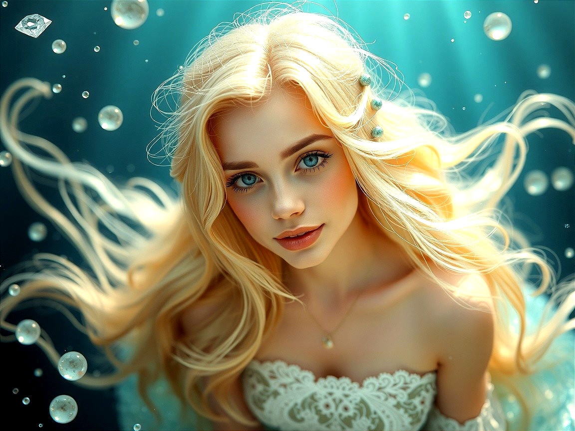 Underwater Scene with Young Woman and Sunlight Effects