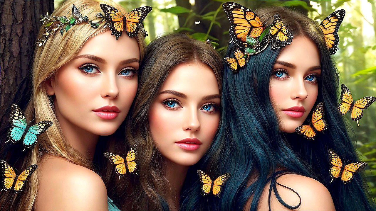 Enchanting Women with Butterfly Accessories and Smiles