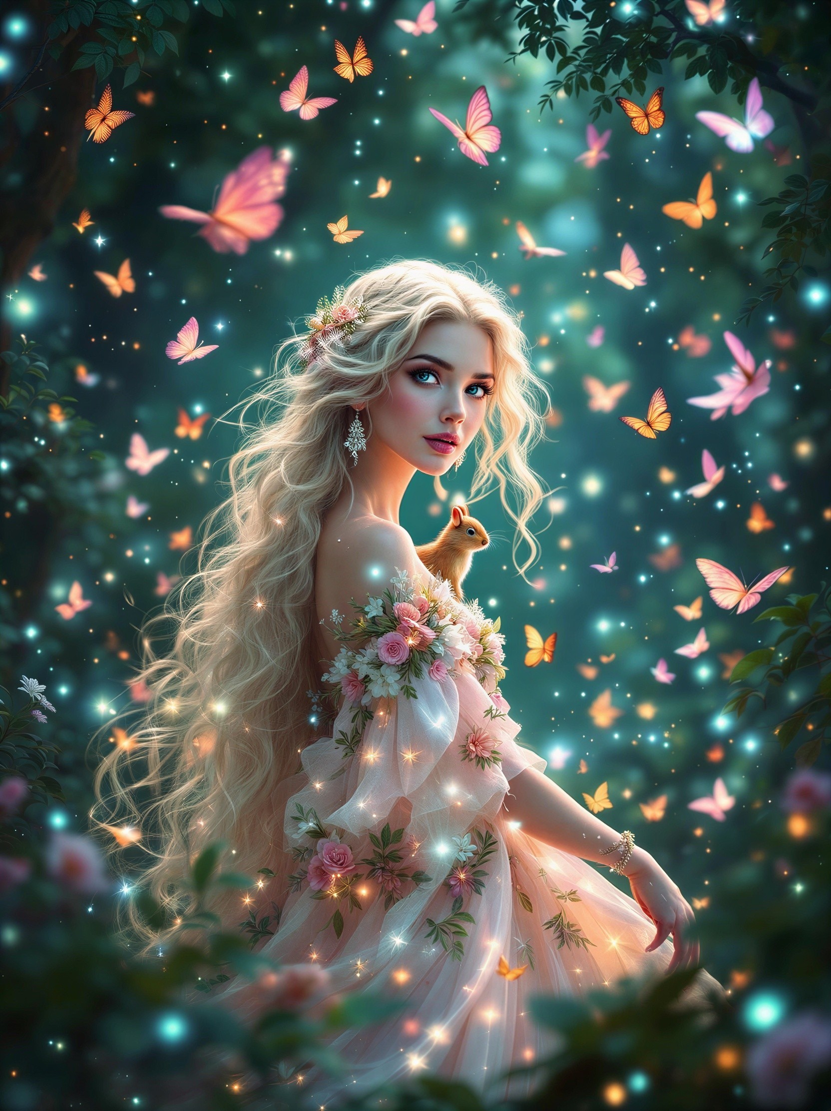 Ethereal Figure in Enchanting Forest Setting