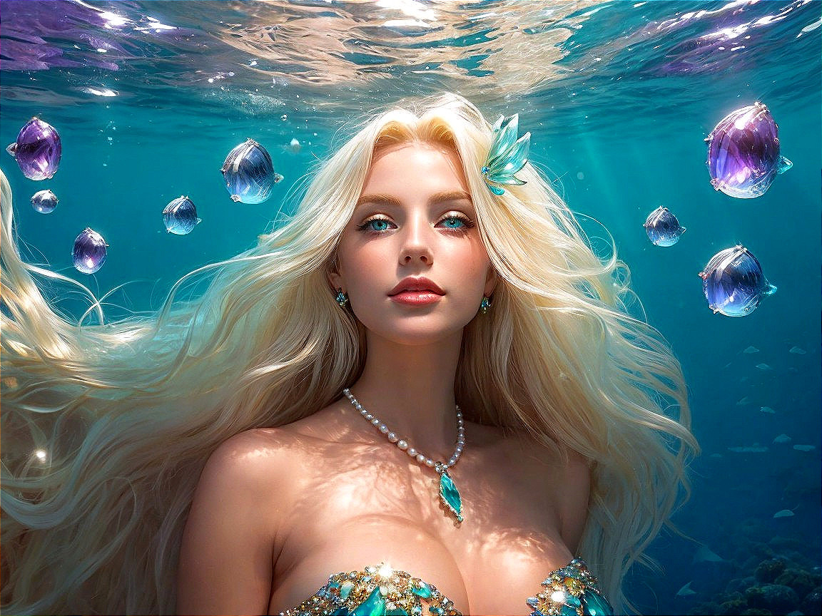 Underwater Scene with Mermaid and Colorful Shells
