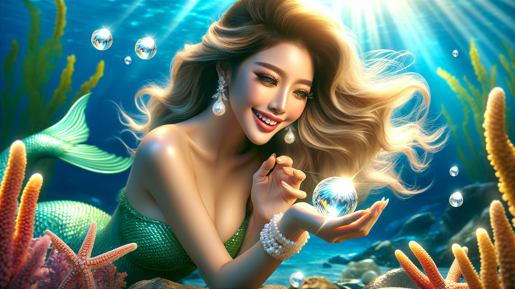 Underwater Scene with Mermaid and Vibrant Corals