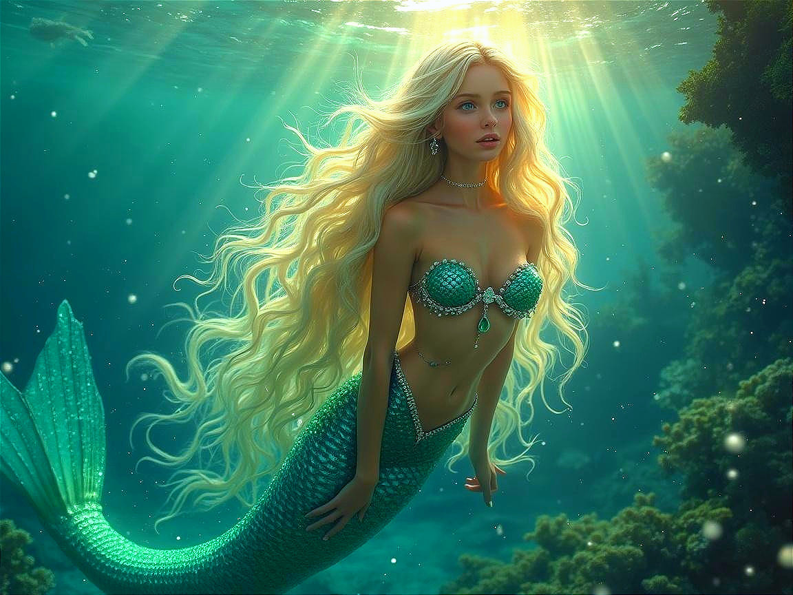 Underwater Scene with Mermaid and Vibrant Coral