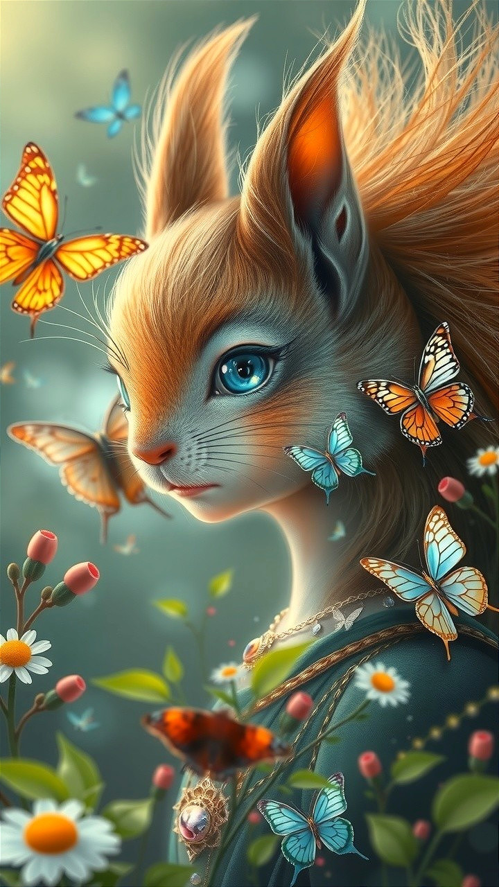 Whimsical Creature with Cat Head and Girl Features