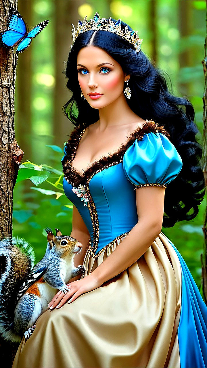 Regal Figure in Blue Gown in Enchanted Forest Scene