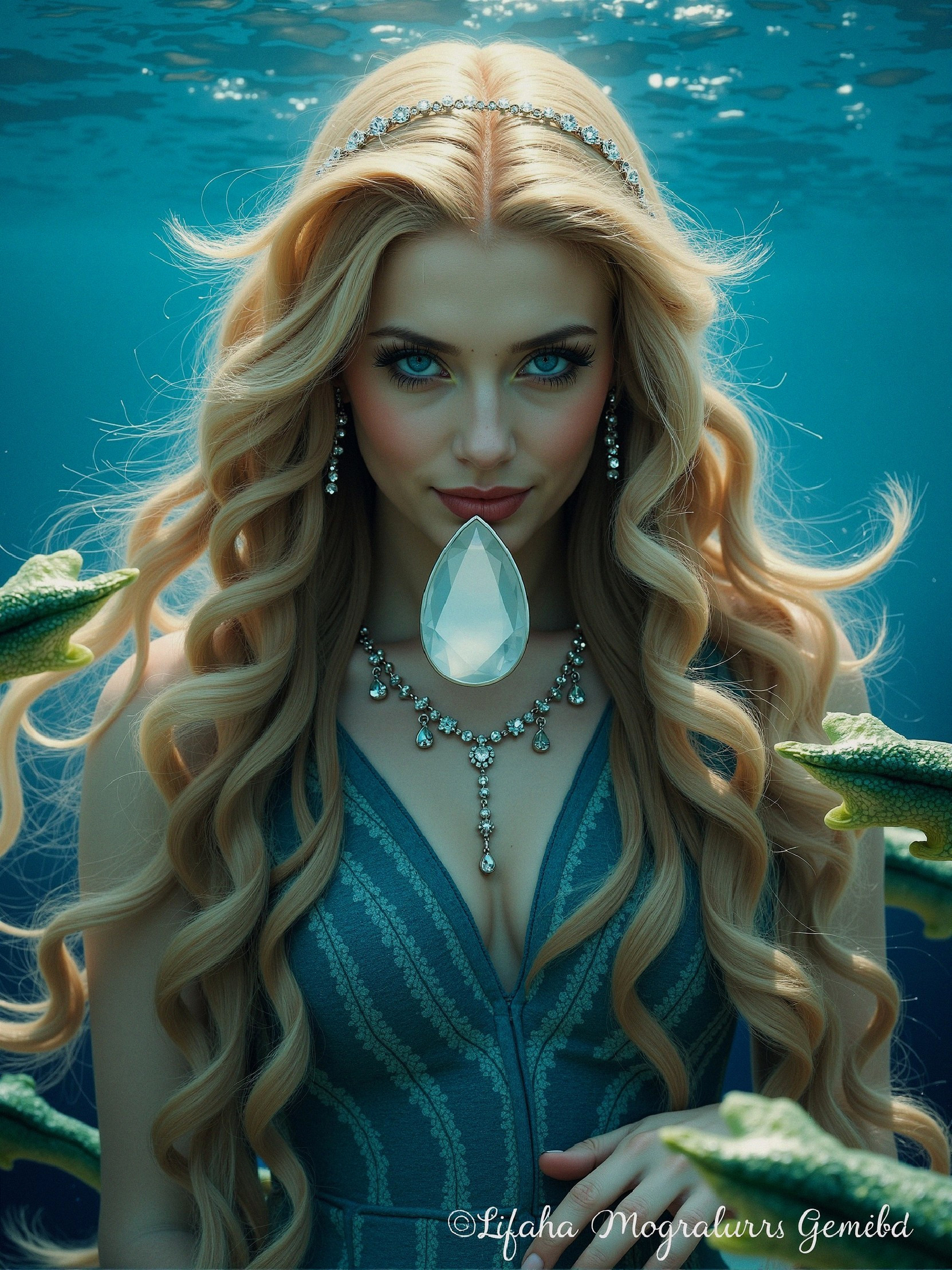 Underwater Scene with Woman and Intricate Jewelry