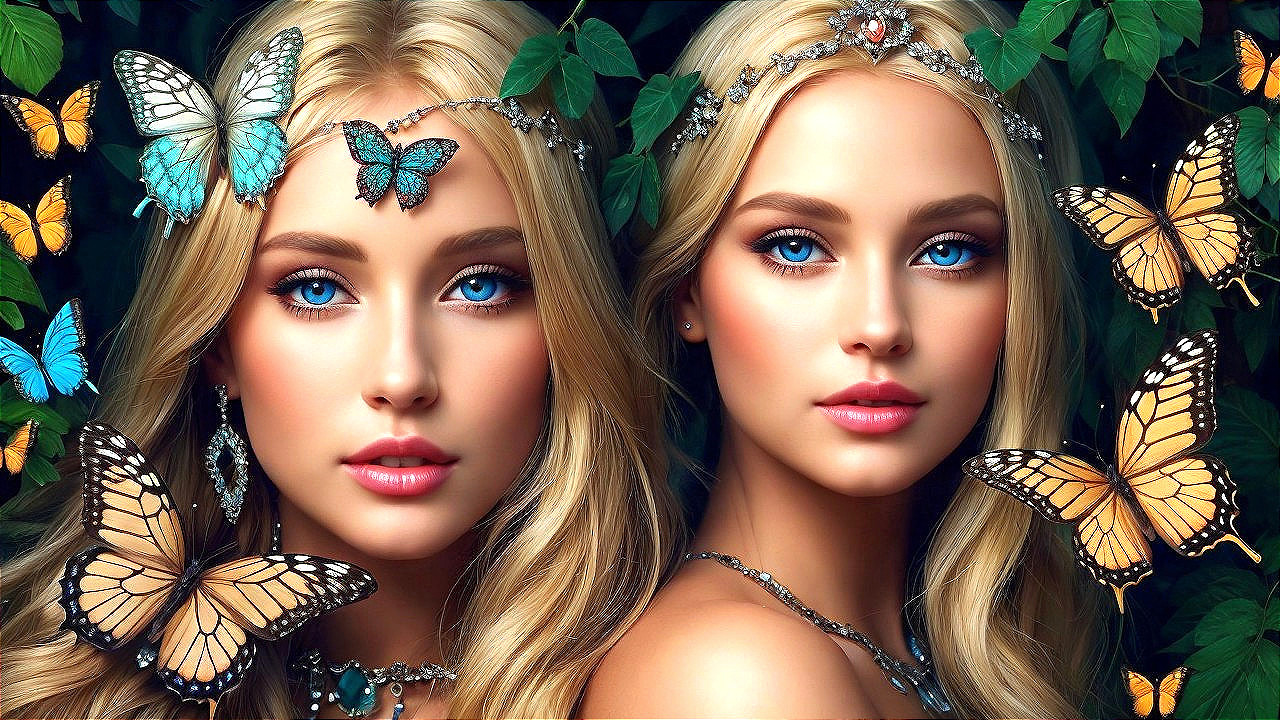 Ethereal Young Women with Jewelry and Butterflies