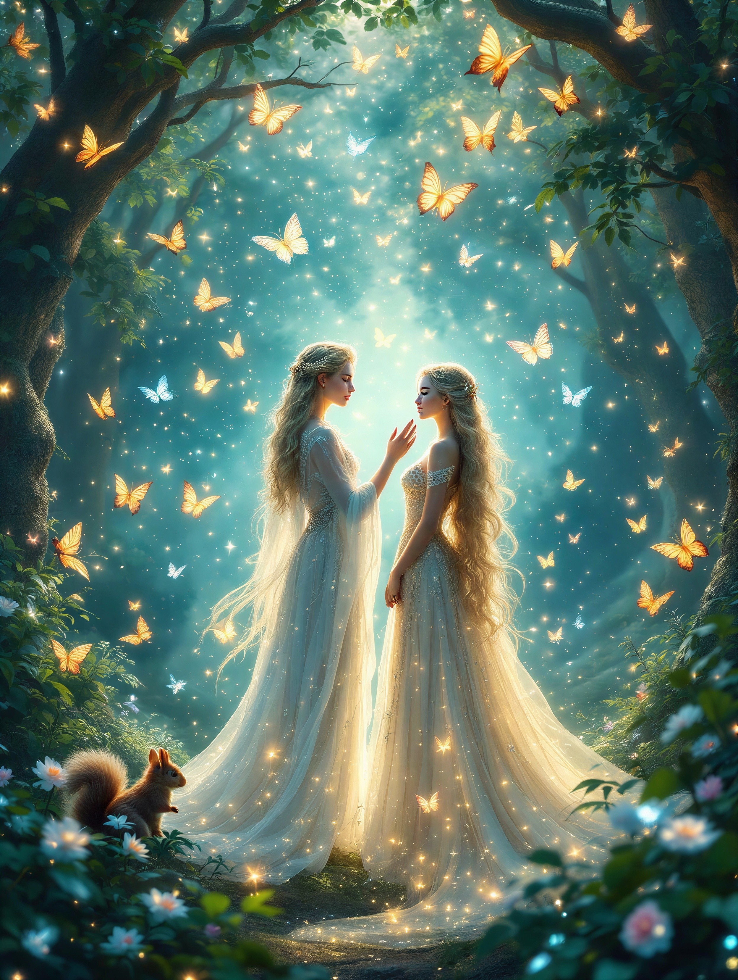 Ethereal Figures in a Mystical Forest Setting
