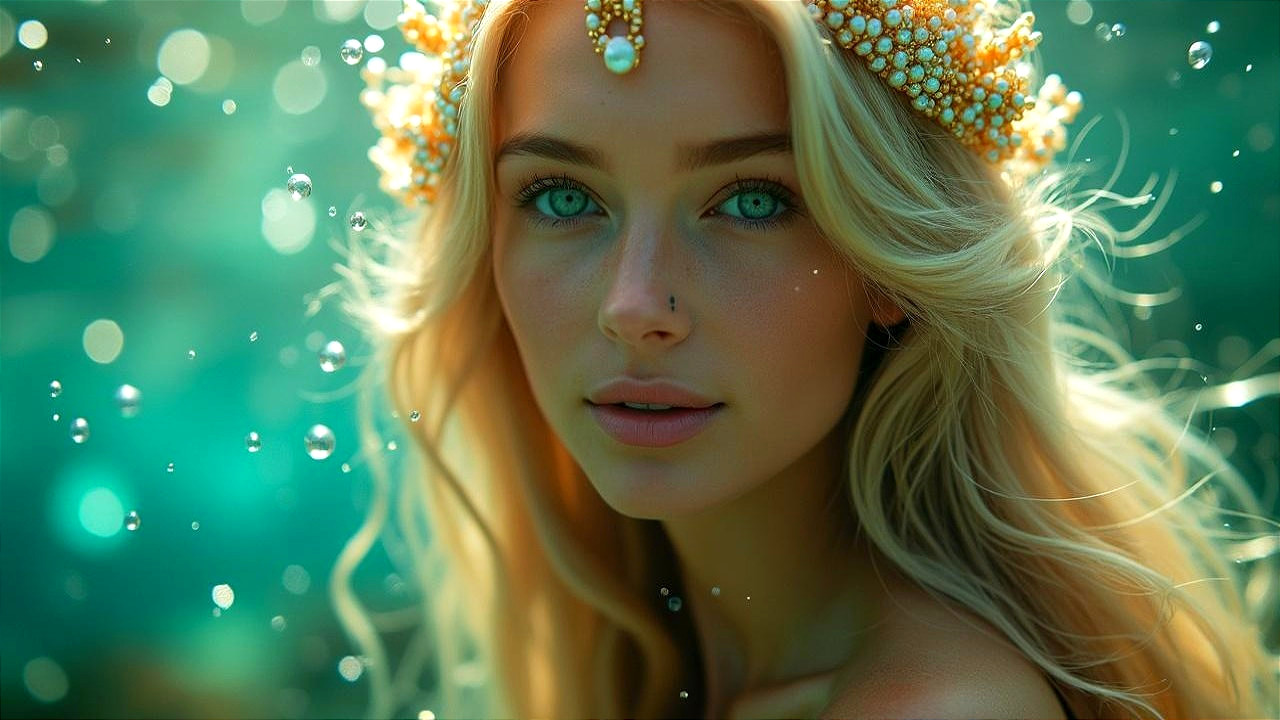 Underwater Portrait of a Young Woman with Pearls