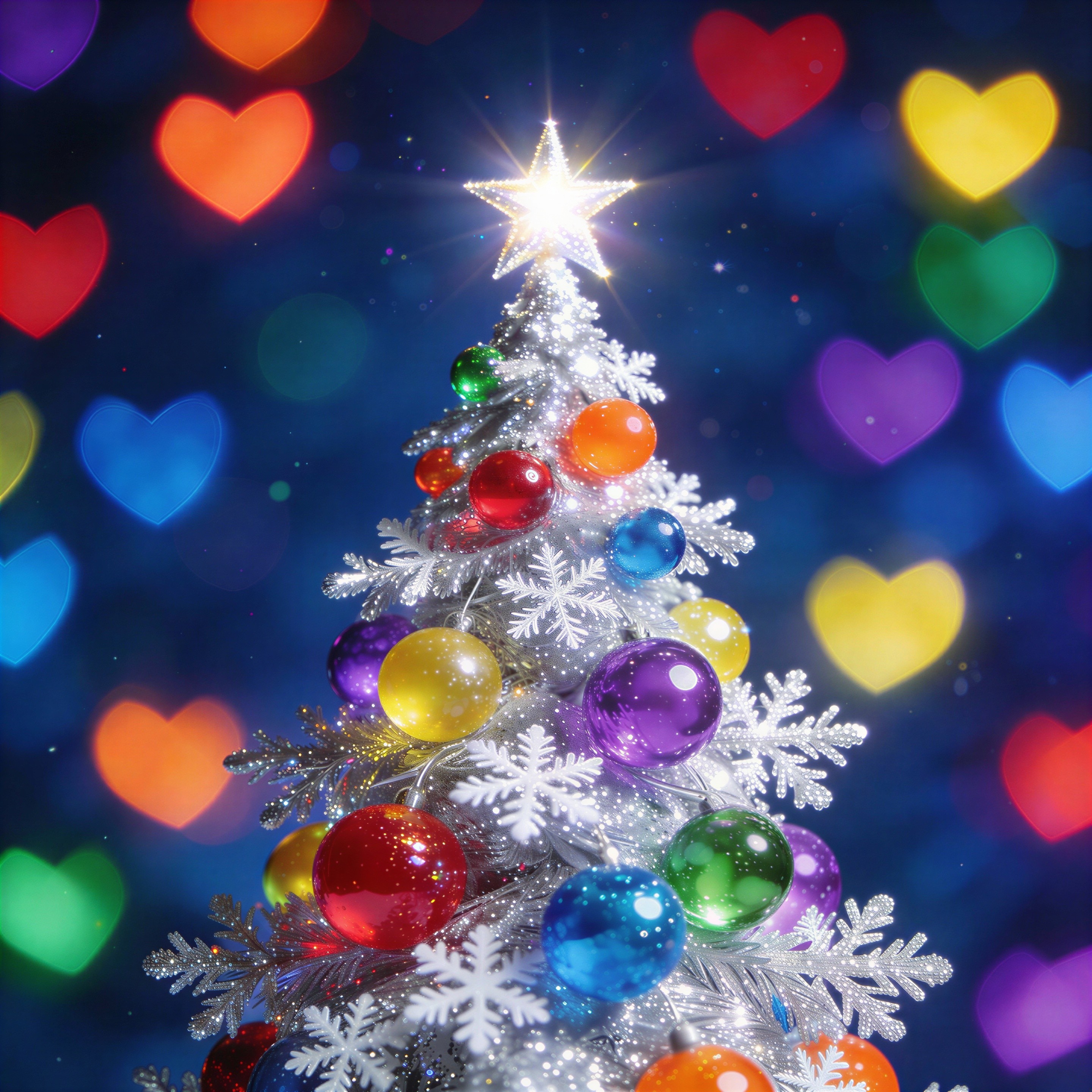 Christmas Tree Decorated with Colorful Baubles and Star