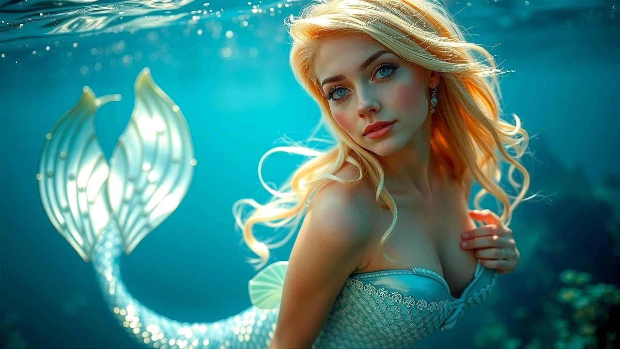Underwater Scene with Mermaid and Turquoise Water