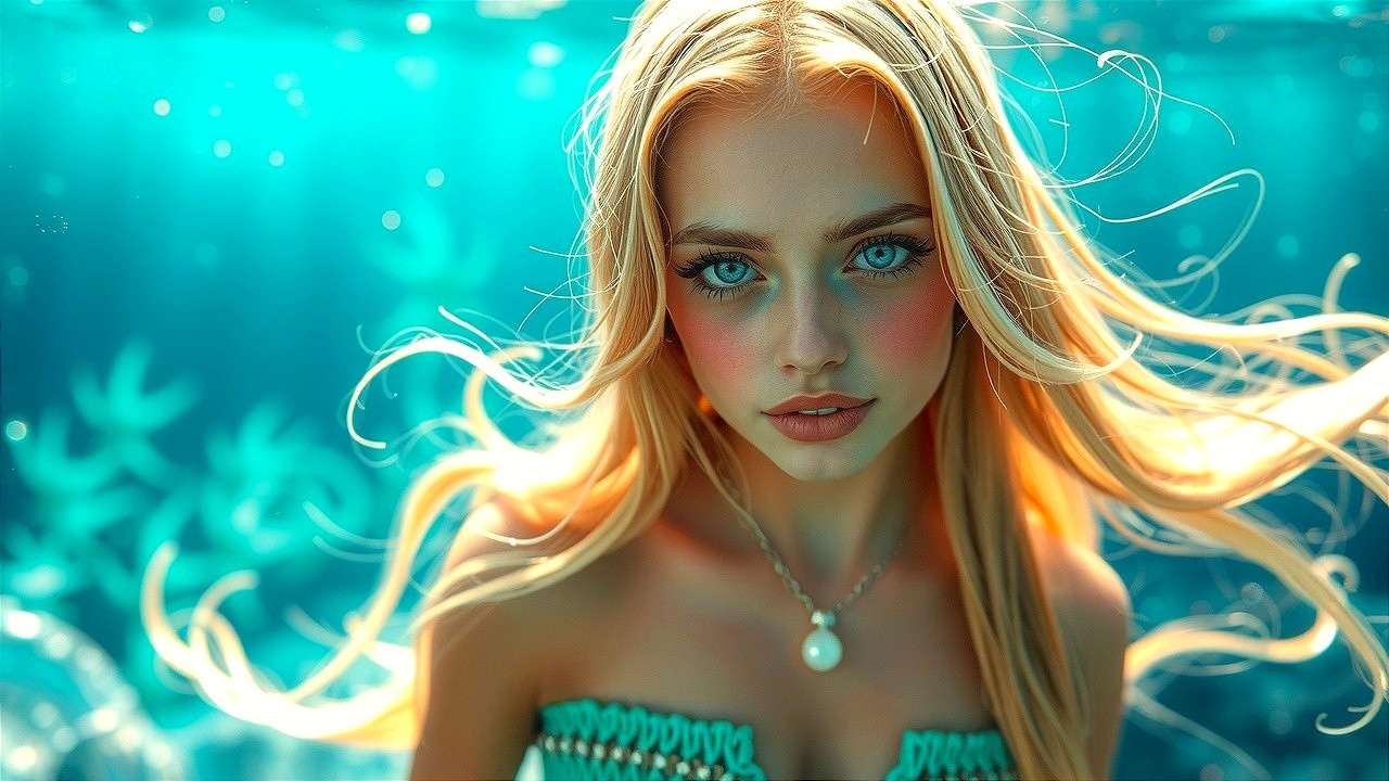 Underwater Scene with Young Woman in Teal Outfit