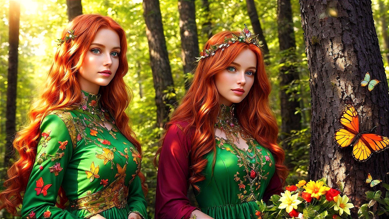 Enchanting Figures in a Sun-Dappled Forest Setting