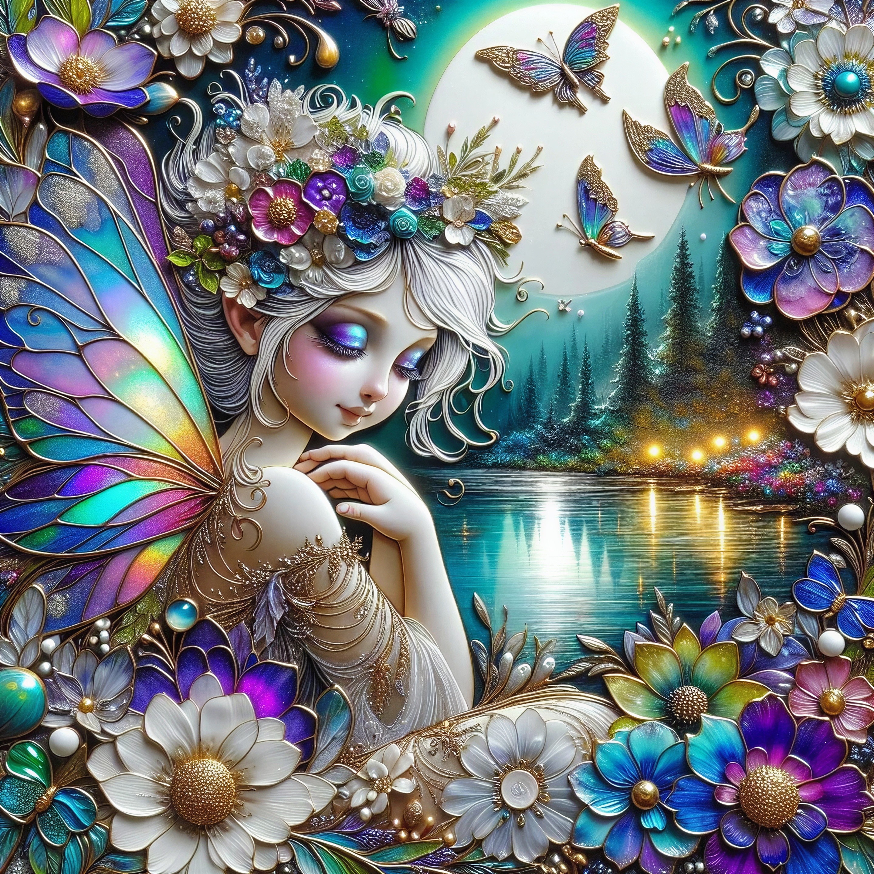 Whimsical Fairy by Serene Lake Under Moonlight