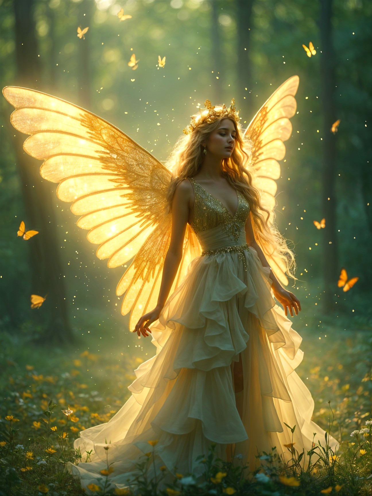 Mystical Fairy in a Lush Enchanted Forest Scene