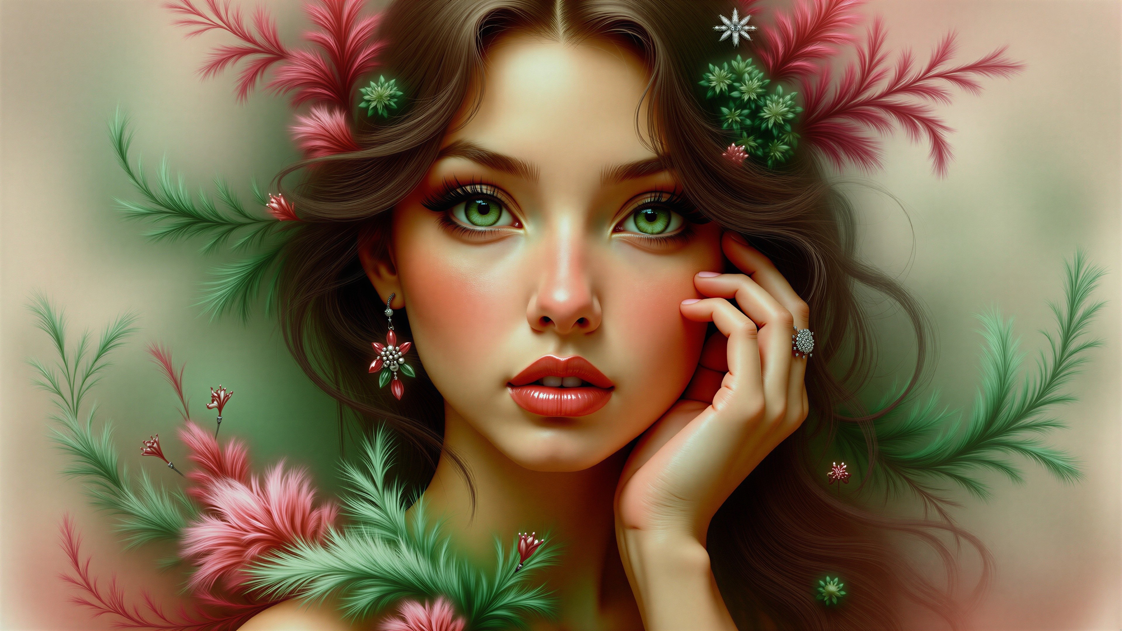 Portrait of a Young Woman with Floral Accents