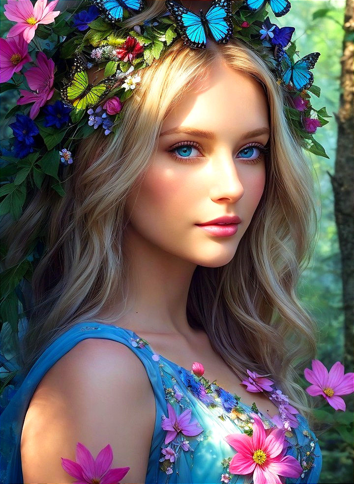 Serene portrait of a young woman in a blue gown
