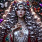 Portrait of a Woman with Silver Hair and Floral Accents