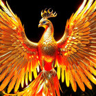 Majestic Phoenix with Vibrant Gold and Orange Feathers