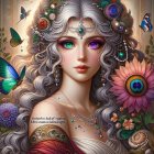 Mystical figure with silver hair and vibrant butterflies